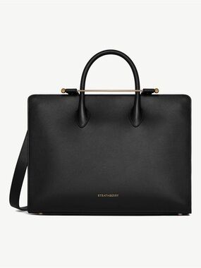Strathberry leather tote in black with gold hardware